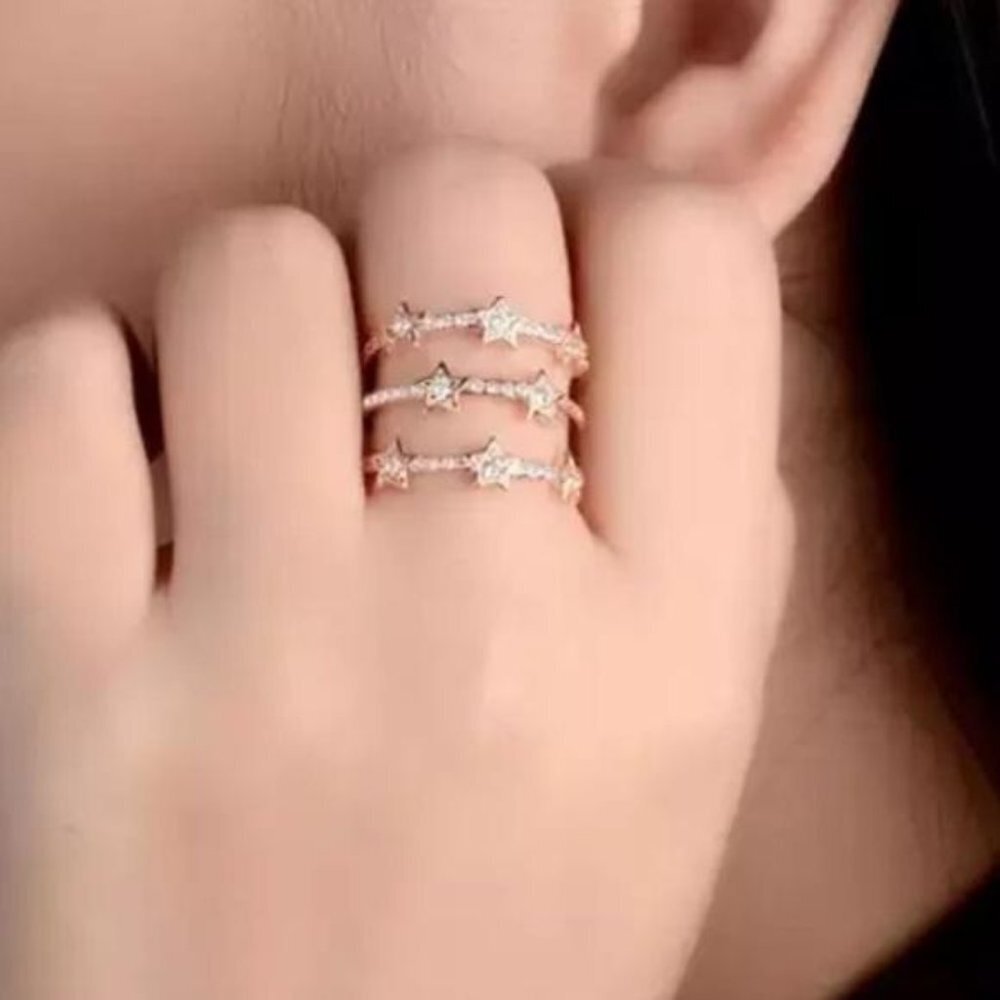 NEW 18K ROSE GOLD DIAMOND MULTI LAYER Adjustable RING, CUTE RING, SHINY RING.